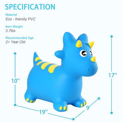 INPANY Bouncy Horse, Dinosaur Hopper Toys, Toddler Bouncing Animal, Dinosaur Party Decorations, Inflatable Ride on Rubber Triceratops Bouncer, Outdoor Cool Birthday Gift for 2 3 4 Yr Boy Girl Blue