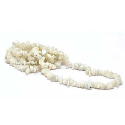 Rainbow Moonstone Pre Drilled Crystal Crushed Chips Beads for Bracelets Making, DIY Handmade Natural Healing Crystals (25 Inch Strand)