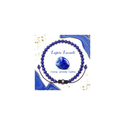 Pendlixy 4MM Lapis Lazuli Beaded Bracelet Handmade Adjustable Natural Lapis Lazuli Stone Crystal Bracelet Healing Inspirational Gifts for Women Men