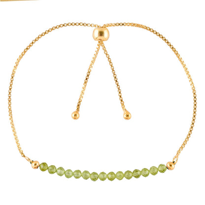 InfinityGemsArt Peridot Bracelets For Women August Birthstone Jewelry Micro Green Beads Beaded Stone Bolo Slider Crystals Gemstones Bracelet, 14K Gold Plated Adjustable Chain