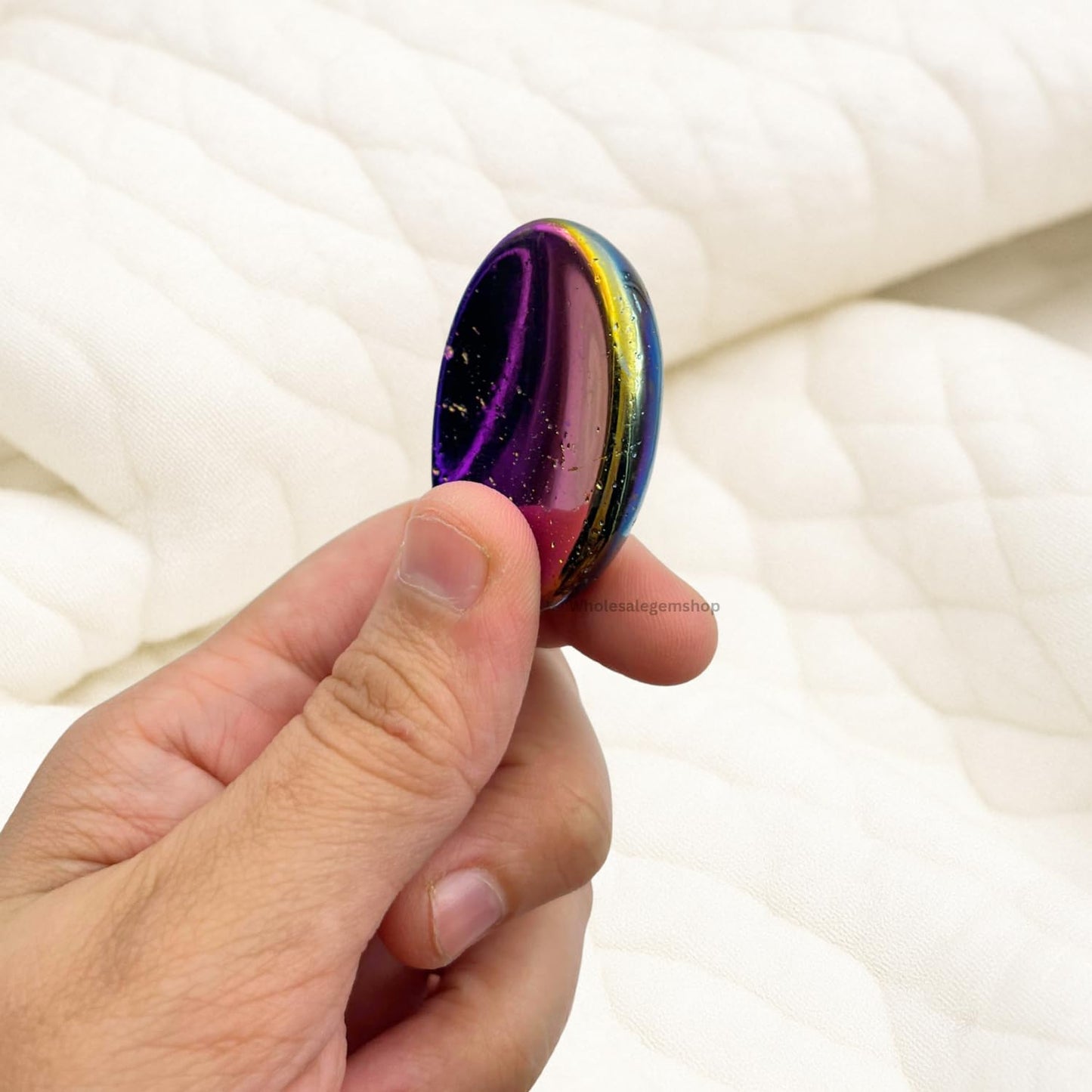 Titanium Aura Quartz Thumb Worry Stones Metaphysical Gemstone Crystal Healing Reiki Men Women Gift FENG Shui Positive Energy Love Wellness Palm Stones Wicca Powerful