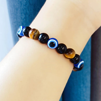 WEFRIN Triple Protection Bracelet for Bring Luck and Prosperity Hematite Black Obsidian Tiger Eye Stone Bracelets for Men Women, Beaded Buddha Healing Rope Uni Bracelet (2pcs) (I)