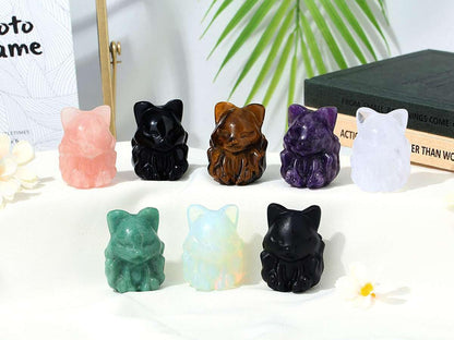 LAIDANLA 2" Tiger's Eye Fox Figurine Healing Crystals Fox Statue Hand Carved Natural Gemstone Polished Reiki Spiritual Pocket Animal Sculpture Home Office Room Desk Decor