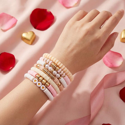 YEOSMINE Boho Heishi Clay Beaded Stretch Bracelets Stack For Women, Preppy Teens Friendship Gold Bracelets Cute Beach Surfer Accessories Bulk Set Trendy Fashion Jewelry