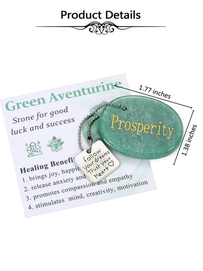 Top Plaza Green Aventurine Crystals Stone for Anxiety Natural Healing Gemstone Keychain Engraved Inspirational Follow Your Dreams Trust Your Heart Pocket Stone Good Luck Meditation Gifts