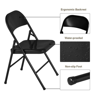 VECELO Metal Folding Chairs 4 Pack, Double Hinged Steel Frame Easy Foldable&Stackable for Office Kitchen Dinning Wedding Patio and Garden