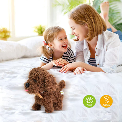 WEofferwhatYOUwant Labradoodle Robot Dog – Interactive Plush Puppy Toy That Walks and Barks – Goldendoodle Stuffed Animal with Sounds – Cuddly Educational Gift for Toddlers 18+ Months
