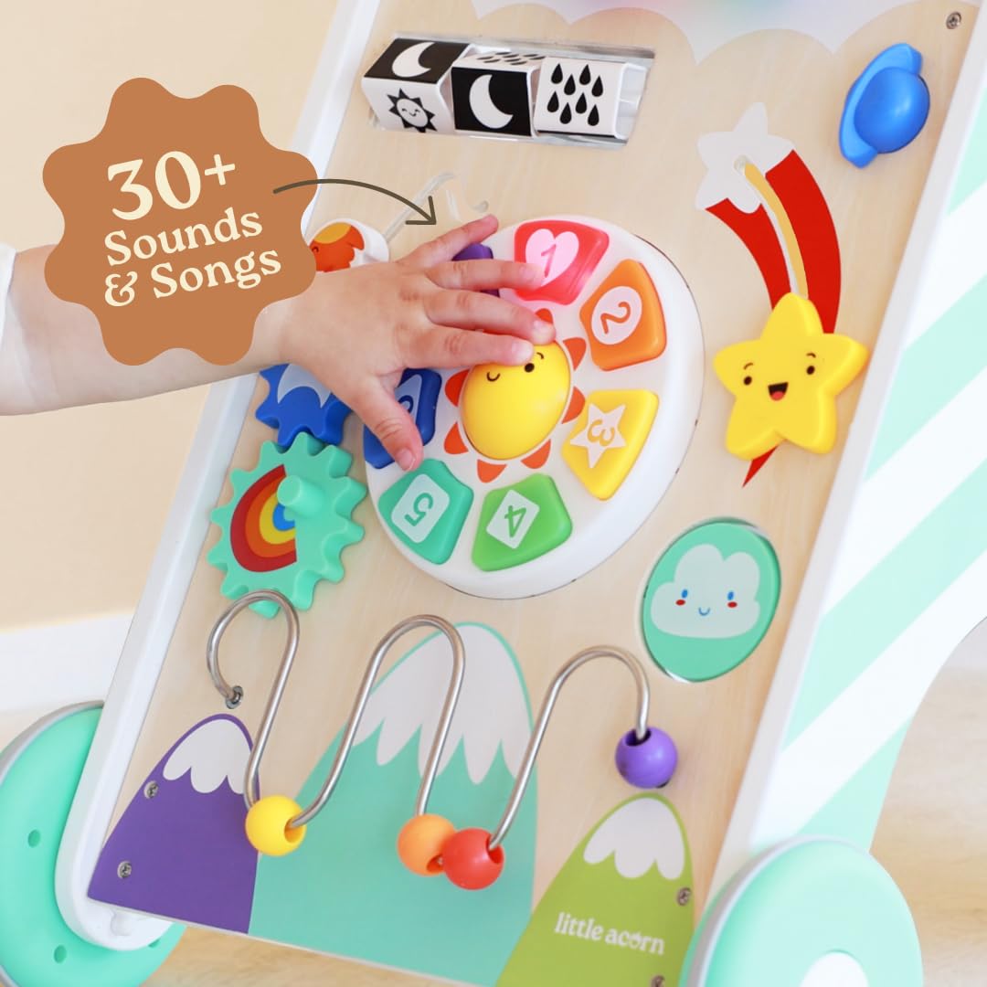 Little Acorn, Wooden Baby Walker with Music & Lights | Adjustable Speed | Sit to Stand 4-in-1 | Montessori Push Walker | Ages 6–18 Months | Gift for 1 Year Old Boys & Girls