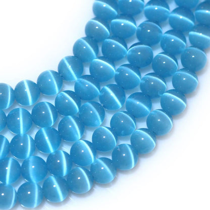HAAMIIQII 45pcs 8mm Sky Blue Cat Eye Beads Round Loose Gemstone Beads for Jewelry Making Strand 15 Inch