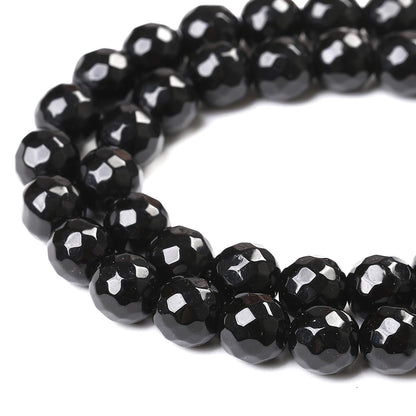 32pcs 12mm Natural Faceted Black Agate Stone Beads for Jewelry Making Energy Healing Beads DIY Bracelet Necklace Accessories 15" (12mm, Faceted Black Agate)