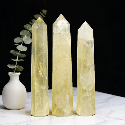 2pcs Natural Citrine Crystal Point Wand 5.8-6.2 inch Raw Stone Hand-Polished Crystal Pillar Chakra Balancing Spiritual Healing & Meditation(Citrine / 5.8-6.2 inch 2pcs)