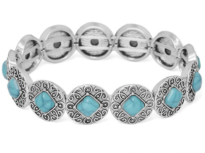 Wovanoo Turquoise Stretch Bracelets Boho Natural Stone Bangle Bracelet Adjustable Carved Wrist Bracelet Round