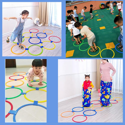 AMYESE Hopscotch Rings- 11in Hopscotch Game Hoops Circles with 15 Connectors for Kids Balance Agility Training Obstacle Course, Children Birthday Fun Play Indoor Outdoor Backyard Playground Activity