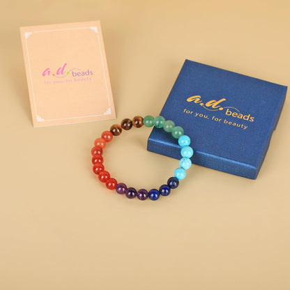 AD Beads Handmade Gemstone Stretch Elastic Bracelet Crystal Healing Reiki Nature's Beauty and Spiritual Essence Unisex (6mm, Seven Chakra Stones (Energy Balancing))