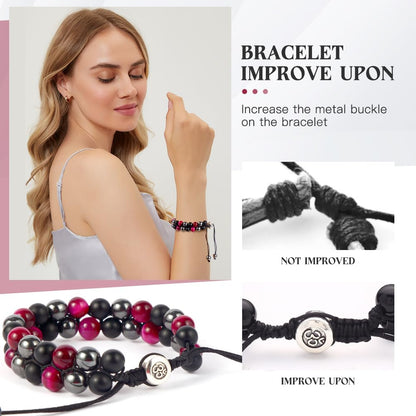 Triple Protection Bracelet - for Protect & Balance - Energy Crystal Bracelets for Men Women - Bring Good Luck & Prosperity - Tiger Eye Hematite & Black Onyx Jewelry Natural Stone Healing Bracelet