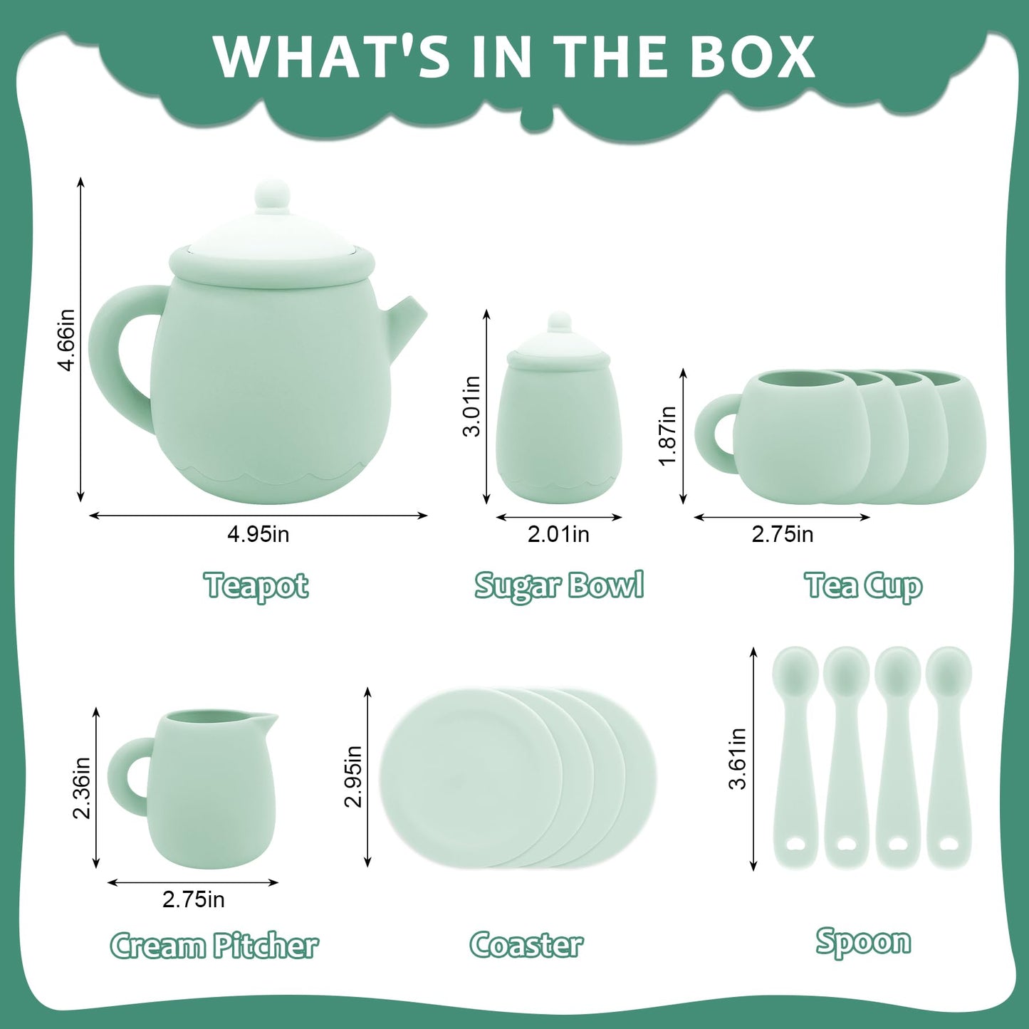 MCGMITT Silicone Tea Set, Tea Party Set for Little Girls Boys, 15 Pcs BPA Free Dishwasher Safe Pretend Tea Set for Toddlers Kids Age 3-6, Cute Toy Kitchen Accessories for Children Birthday Gifts