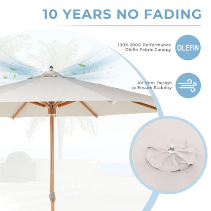 Grand patio 11 FT 10-Year-Non-Fading Patio Umbrella, Outdoor Umbrella with 8 Faux-Wood Grain Aluminum Ribs, Market Umbrella with Pulley Lift, Ventilation, Waterproof for Poolside, Deck, Backyard, Gray Fabric