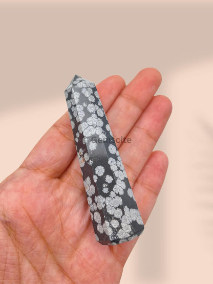 WholesaleGemShop 3 Inch (70 mm) Gemstones Snowflake Obsidian Obelisk Tower Jumbo Facet Aura Rock Crystal Natural Polished Earth Wand Spirit