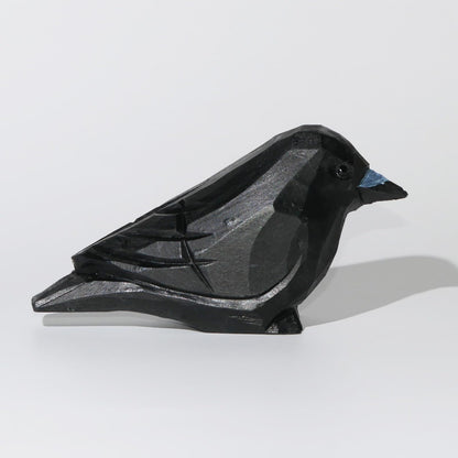 DinNingNing Wood Crow Figurine Black Raven Decor Small Animal Statues Carving Sculpture Ornament Bird Gifts