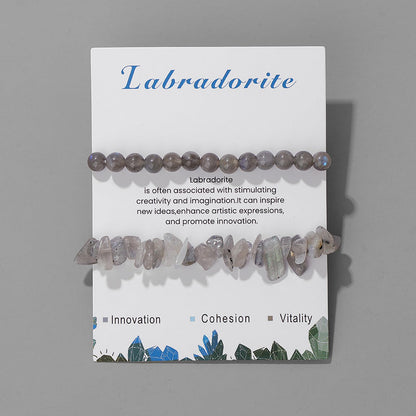 Lit Wall 2Pcs Labradorite Bracelet for Women & Men, 6mm Handmade Adjustable Labradorite Beaded Bracelet, Gemstone Bracelets, Healing Crystal Bracelet, Grey