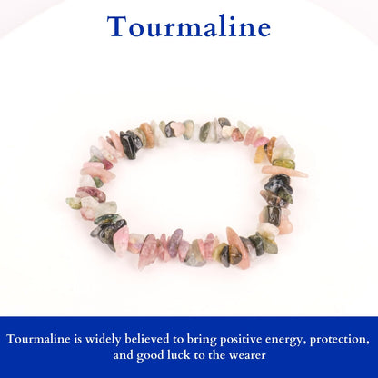 Herxion Tourmaline Bracelet for Women & Men- Natural Raw Protection Bracelet, Irregular Chips Stretch Healing Crystals Bracelets Anxiety Relief Jewelry for Calm, Balance & Peace