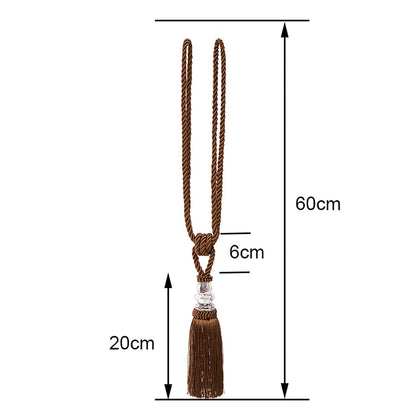 Fenghuangwu Tassel Curtain Tiebacks Handmade Curtain Tie Backs, Elegant Crystal Curtain Holdbacks for Home Office Decor (Coffee, 2P)