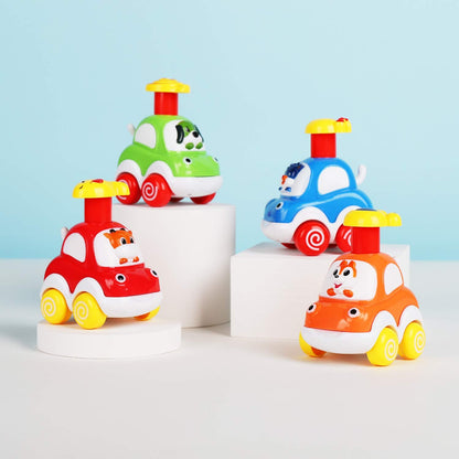 ALASOU 4 PCS Animal Car Toys and 3 PCS Suction Cup Rotating Toys for Infant and Toddlers