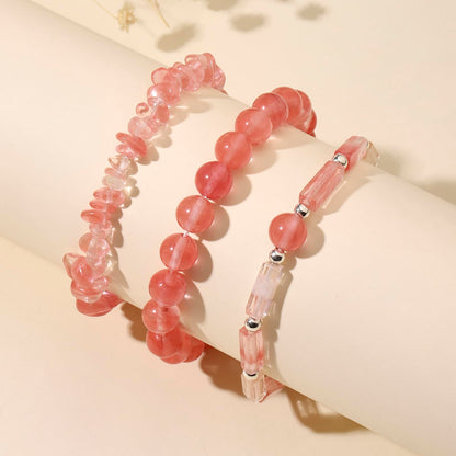 3 Pcs Watermelon Cherry Quartz Bracelet for Women 8mm Watermelon Quartz Crystal Bracelet for Women Hematite Jewelry Natural Healing Protection Stone Bracelets Beaded Bracelets Gift for Men Women