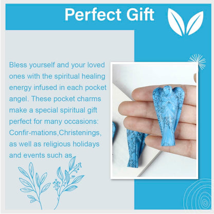 Crocon Turquoise Gemstone Guardian Angel Healing Crystal, Hand Carved Pocket Angel Figurine - Handmade Mini Statue for Love, Peace & Healing, Crystals for Positive Energy, Natural Gemstone Figurine