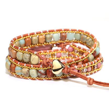 ZOSOJONA Women Wrap Bracelet Boho Natural Jasper Crystal Stone Beads Strand Bracelets (Rhodochrosite)