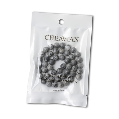 CHEAVIAN 45PCS 8mm Natural Map Stone Round Loose Beads for Jewelry Making DIY Findings 1 Strand 15"