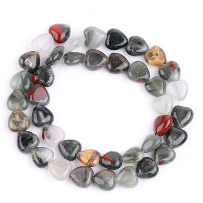 GEM-Inside 10mm Heart Charms Natural Africa Blood Stone Agate Gemstone Stone Beads for Jewelry Making Full 15" Strand Power Energy Healing Chakra Stone Beads