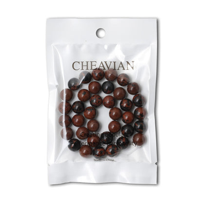 CHEAVIAN 35PCS 10mm Natural Mahogany Obsidian Stone Round Loose Beads for Jewelry Making 1 Strand 15"