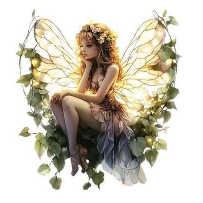 1PC Fairy with Vines Acrylic Suncatcher Hanging, 7.08 inch Window Decor with Printed Stained Glass Style Design, Rainbow Maker Wall Art, Gift Idea & Garden Ornament Indoor Outdoor Use/YX-12