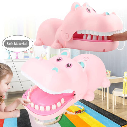 Watris Veiyi Portable Cartoon Hippo Mouth Toy with Teeth, Hippo Dentist Kid Toy for Playing&Training, Hippo Gags Joke Toy, Bite Finger Board Game Kids Toys for Parent-Child Activities