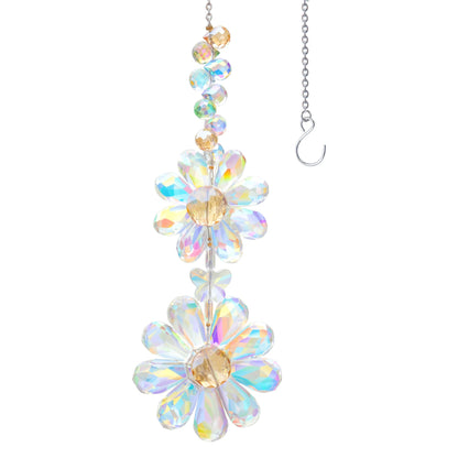 Crystal Flower Suncatcher Hanging Ornament, Rainbow Maker Window Sun Catcher Indoor Outdoor Patio Garden Decor (Crystal AB)