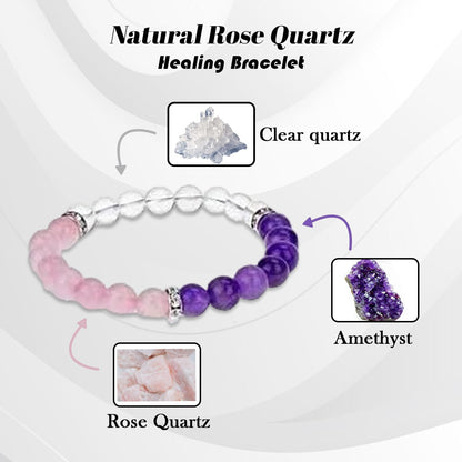 Orgonite Shop Rose Quartz Bracelets For Women, Mens Rose Quartz Bracelet For Meditation & Reiki, Gemstone Beaded Bracelet of Rose Quartz Crystal, Triple Love Bracelet/Chakra Healing