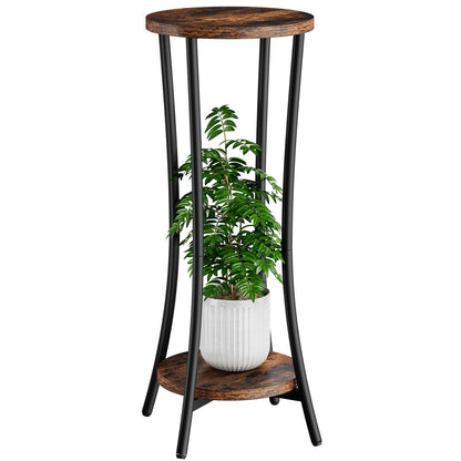 IBUYKE 30 Inch Tall Plant Stand Indoor, 2 Tier Wood Corner Plant Stand, Modern Round Plant Shelf Flower Stand for Living Room Patio Balcony Garden, Rustic Brown TMJ074H