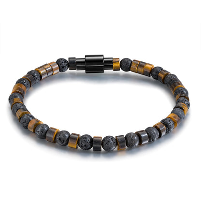 TRUMIUM Beaded Bracelets for Men Women Natural Hematite 6mm Tiger Eyes Mens Bracelet Gemstone Jewelry for Him 9 Inch Length
