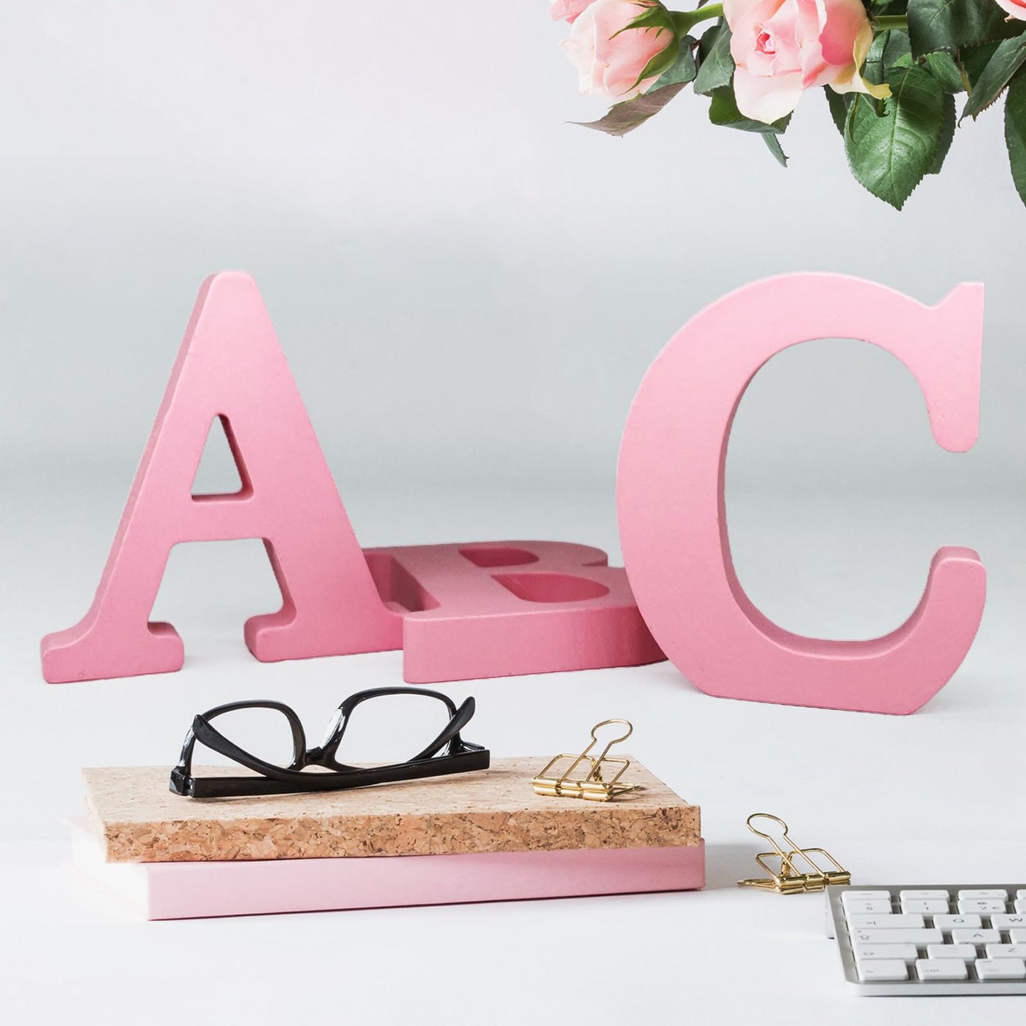 AOCEAN 6 Inch Pink Wood Letters Unfinished Wooden Letters for Wall MAGA Decorative Standing Letters Slices Sign Board for Crafts Christmas Decoration Home Party Projects (A)
