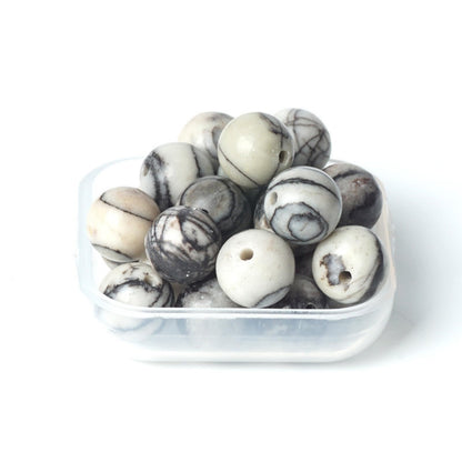 100Pcs Natural Stone 6mm Black Network Round Loose Gemstone Energy Healing Beads Hole Size 1mm DIY Smooth Beads for Bracelet Necklace Earrings Jewelry Making