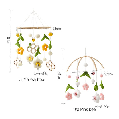 Wooden Wind Chime Bed Bell Crib Mobile, Neutral Pink Bee Baby Ceiling Mobile