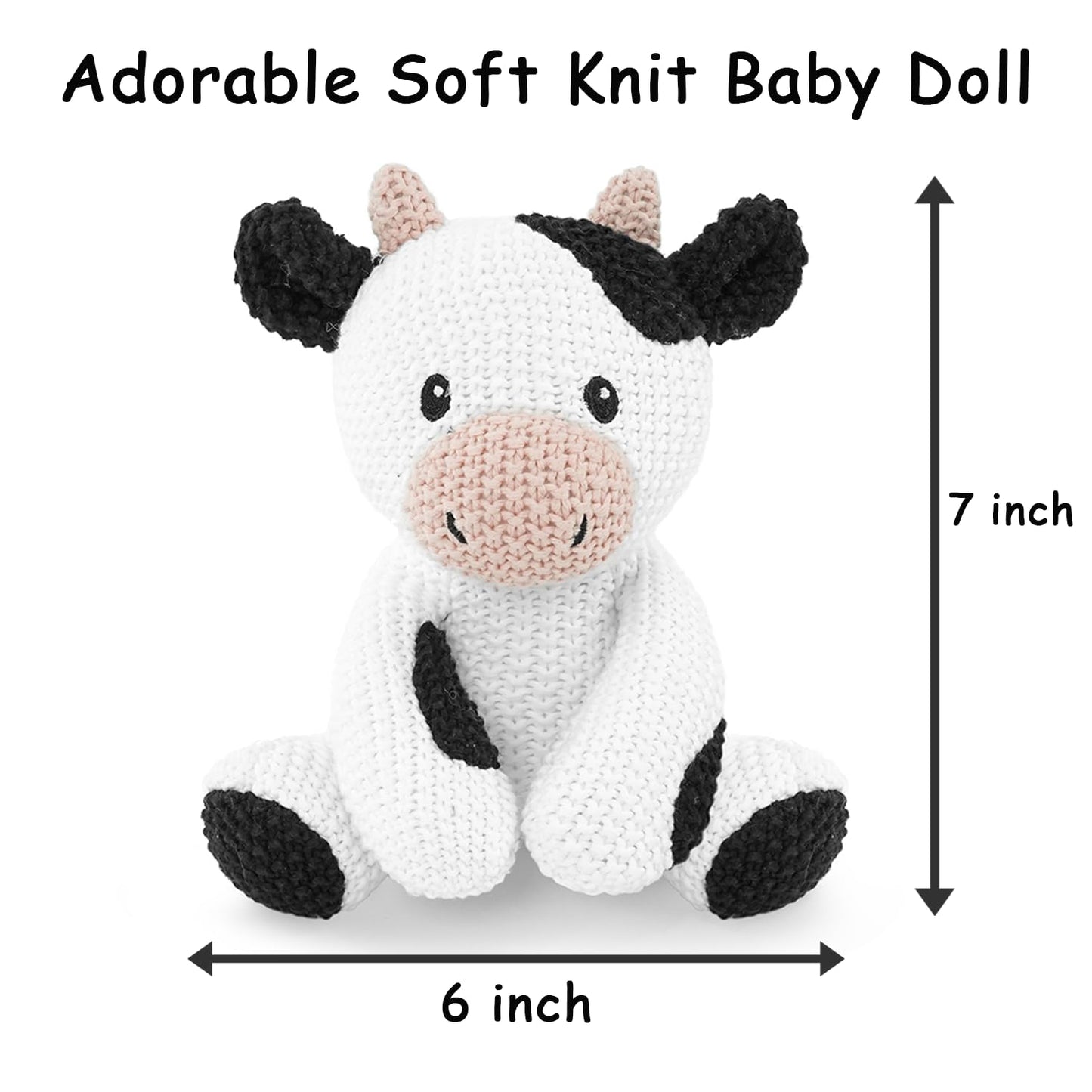 okegztoa 3Pcs Kids Stuffed Animals Toys 7-8" Knitted Crochet Bunny Plush Cute Elephant Cuddly Cow Cotton Animal Plush Toy Set Gift for Girls Boys and Babies, Christmas, Easter