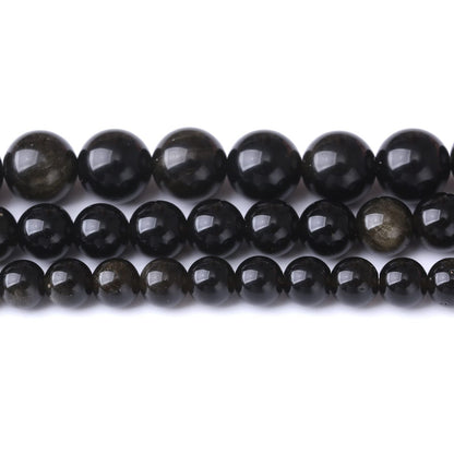 45PCS 8MM Natural Black Golden Obsidian Stone Beads Energy Healing Beads for DIY Jewelry Bracelet Necklace Making for Jewelry Making15Inch