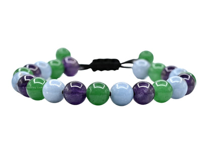 Amazing Gemstone Bracelet for Retirement - Green Aventurine Angelite Amethyst Bracelet Set for Men Women Healing Calming Anxiety Stress Relief Gifts Pulseras Para Hombres Mujer Stocking Stuffers