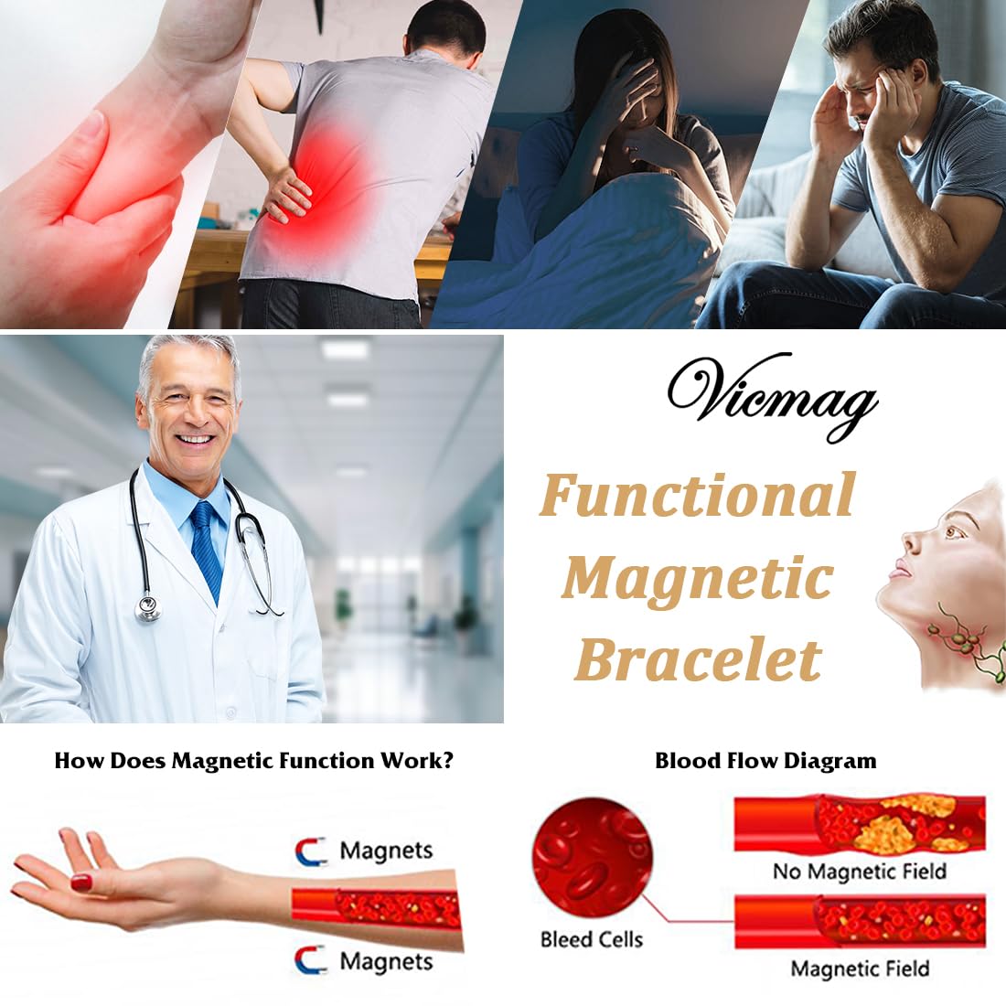 Vicmag Copper Bracelet for Women Magnetic Bracelets 99.9% Pure Copper Jewelry Present with Adjustment Tool