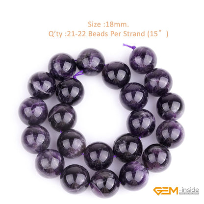 GEM-Inside Natural 18mm Amethyst Gemstone Loose Beads Round Crystal Energy Stone Power for Jewelry Making 15"