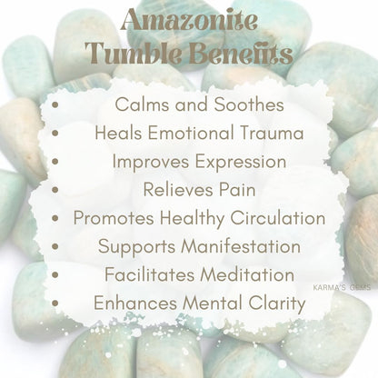Karma Gems Amazonite Tumbled Stones Natural Crystal Kit for Reiki Healing Crystal Polished, Tumble Stones, Chakra Balancing, Reiki Gift, Home Decor (15-25 MM)
