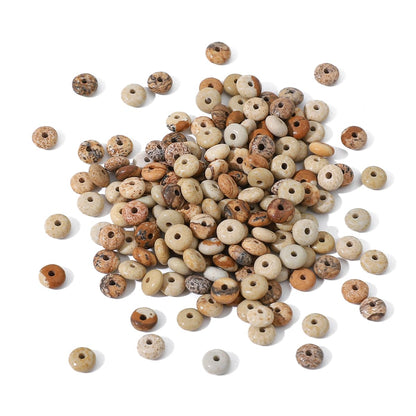 BEADIA Natural Brown Picture Disk Stone Beads 4x2mm 160pcs Rondelle Loose Semi Gemstone Beads for Jewelry Making Design