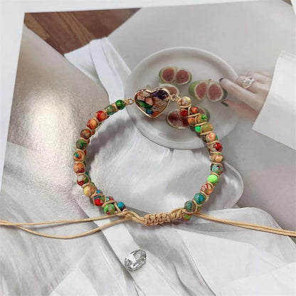 7 Chakra Healing Natural Stone Heart Wrap Bracelet for Women Colorful Emperor Beaded Health Balance Love Heart Friendship Boho Strands Bracelets Handmade Genuine Leather Trendy Jewelry Bff Gifts (Colorful)